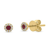 0.05ct Diamond and 0.10ct Ruby 14k Yellow Gold Stud Earring